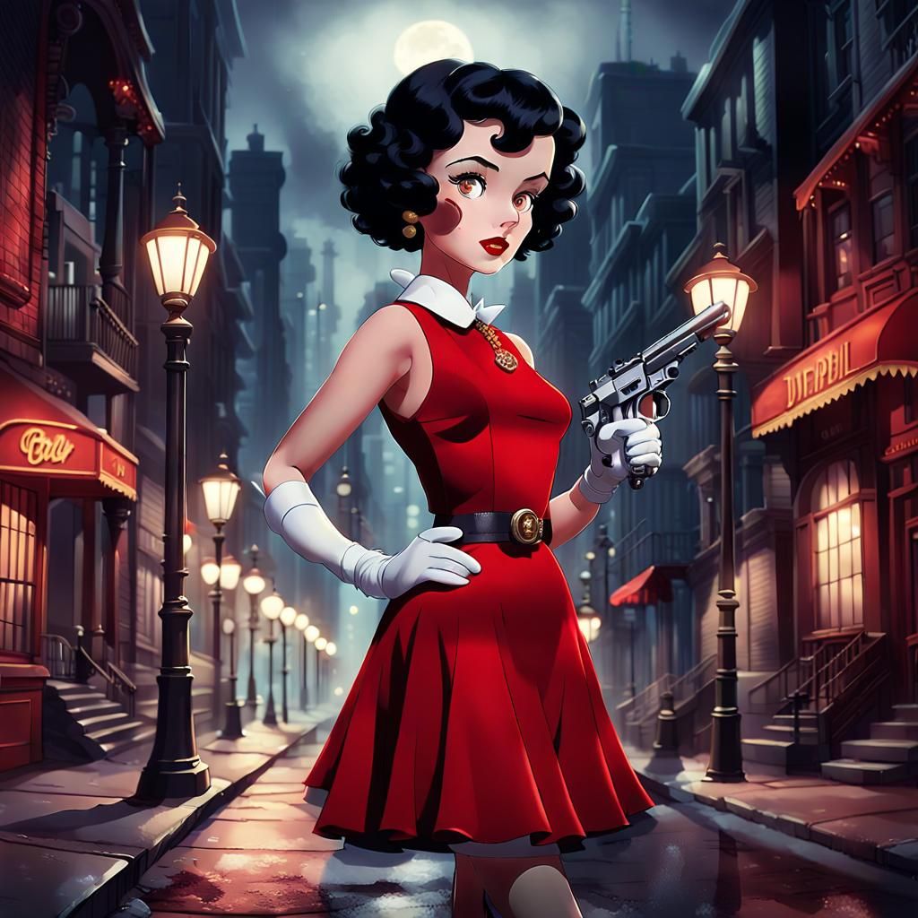 Betty Boop With Her Pistol In The Shadows Of The Night