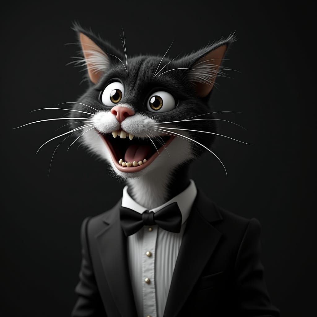 Mysterious Tuxedo Cat Exudes Noir Charm in Low-Key Lighting