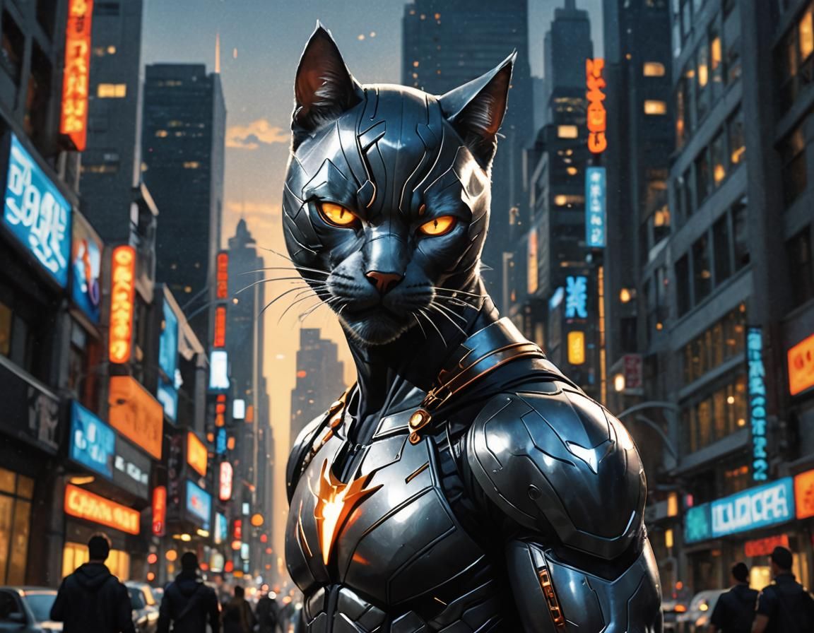 Cinematic Cat-Man Superhero in Comic Book Style