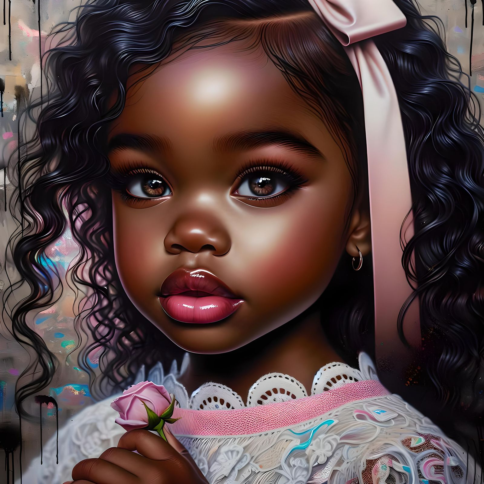 Expressive Portrait of a Girl with Rose, Hyperrealistic Oil ...