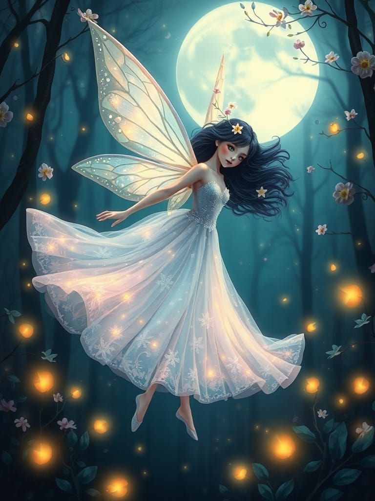 Ethereal Fairy in Dreamy Moonlit Forest