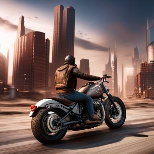 Harley Rider in Post-Apocalyptic Detroit: 3D Game Art