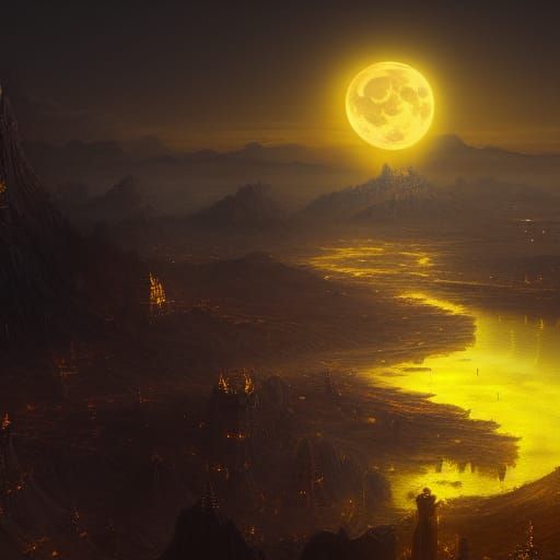 Fantastical Yellow Moon Concept Art