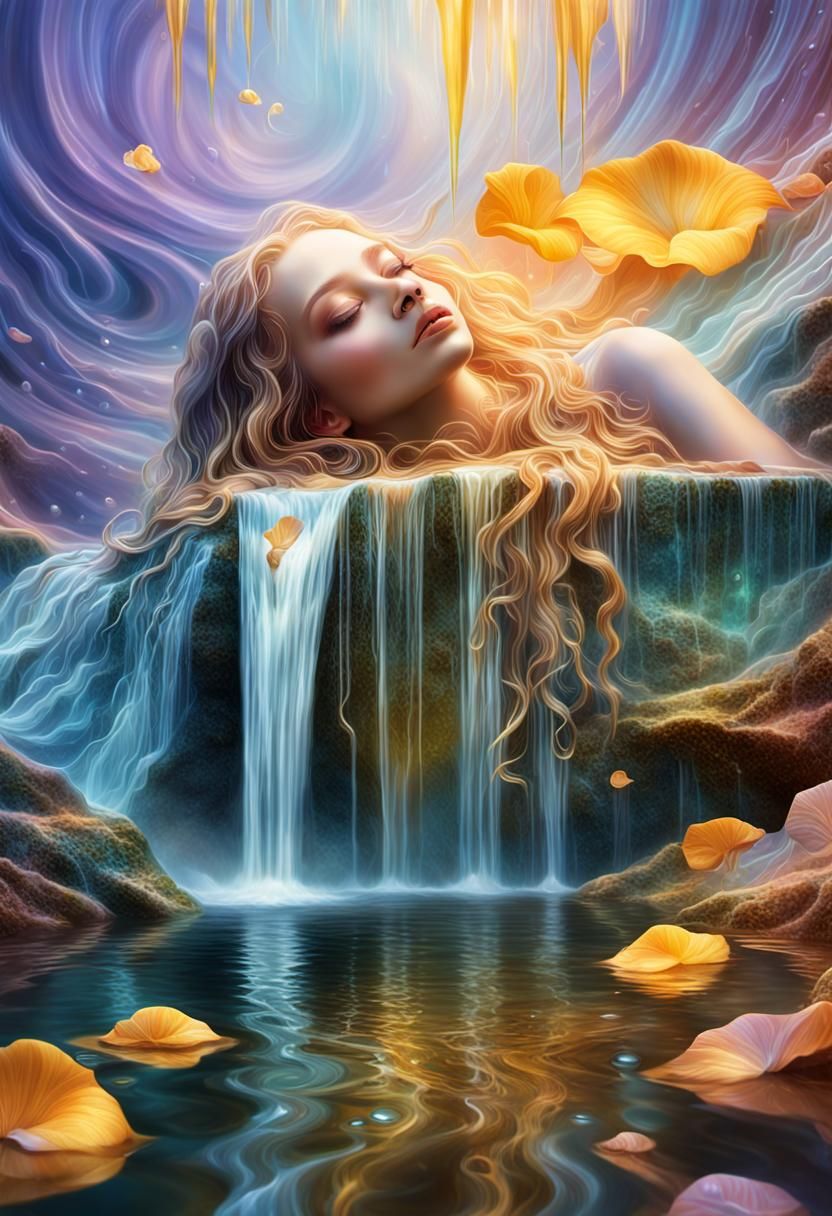 Surreal Waterfall Portrait in Dreamscape Style