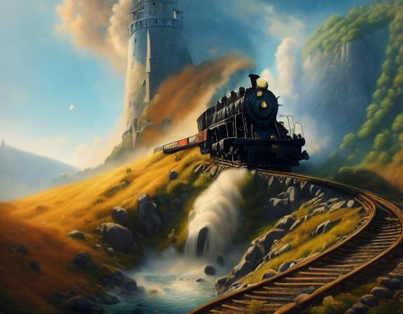 Cochem Castle in Epic Mountain Landscape, Surreal Art