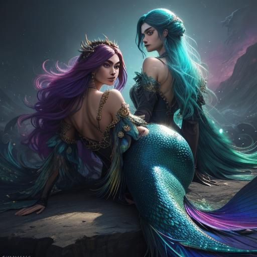 Luminous Peacock Feather Women in Matte Painting Style