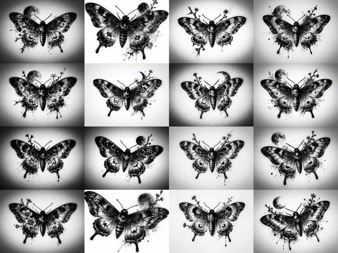 Dark Moth Tattoo Design with Fading Lines