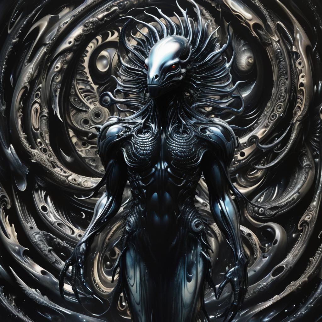 Surreal Black Creature in Biomechanical Art Style