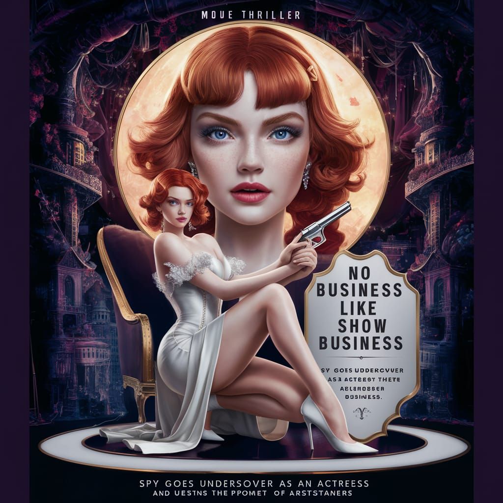 Spy Thriller Movie Poster with Red-Haired Actress