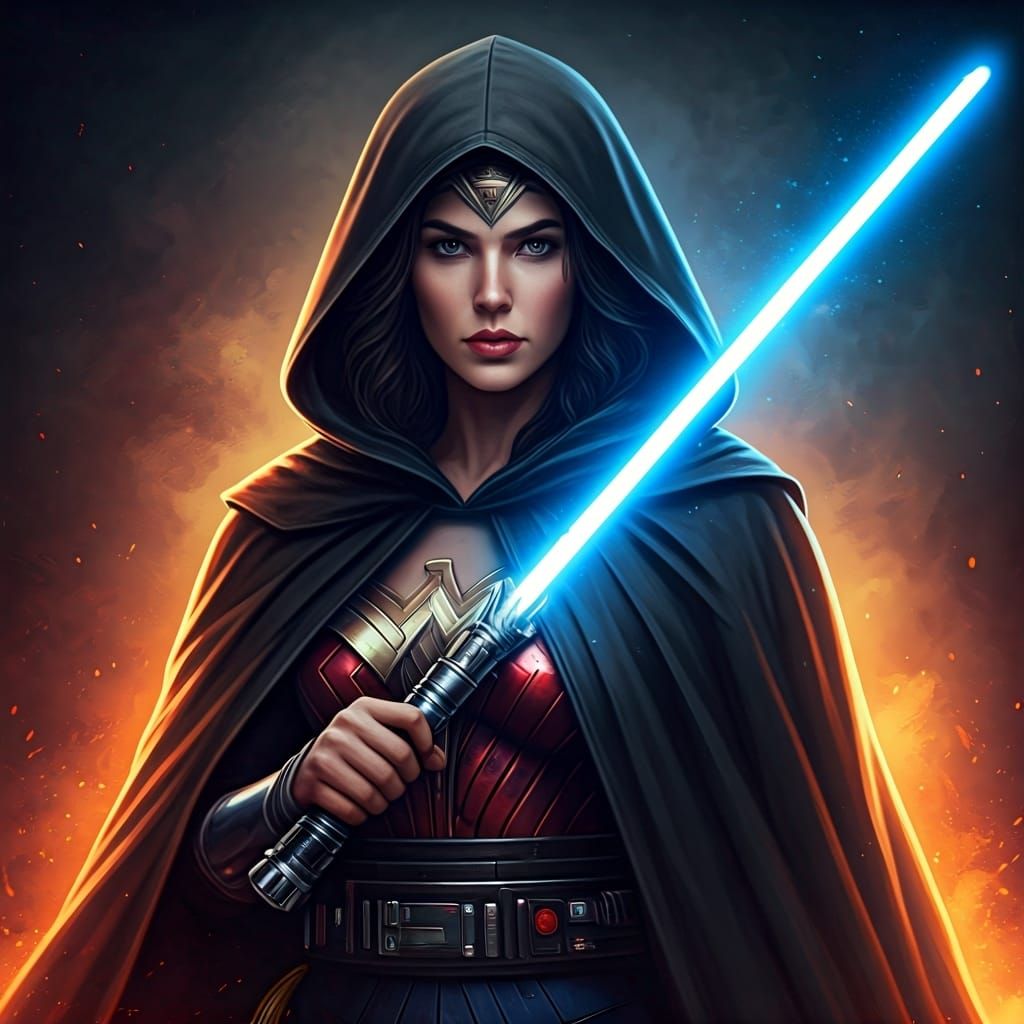 Wonder Woman as Jedi Liberty, Hyperrealistic Splash Art