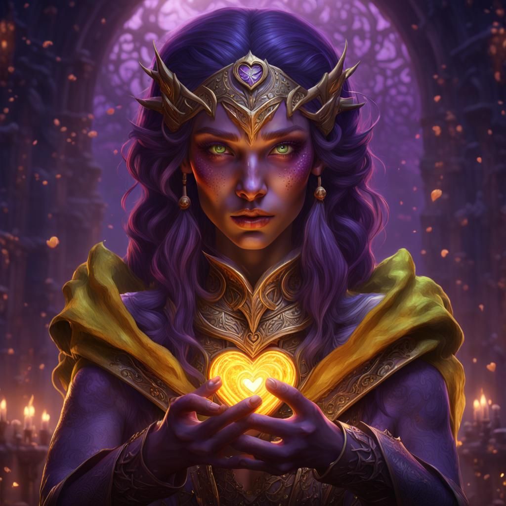 Fantasy Elf Woman with Heart, Detailed Digital Art