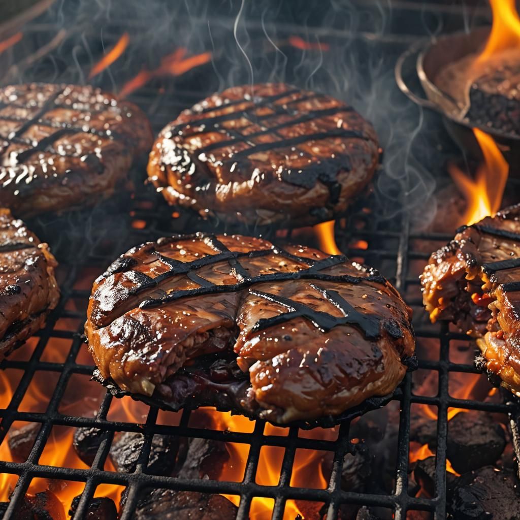 Hamburger Grilling on BBQ with Sizzle Smoke