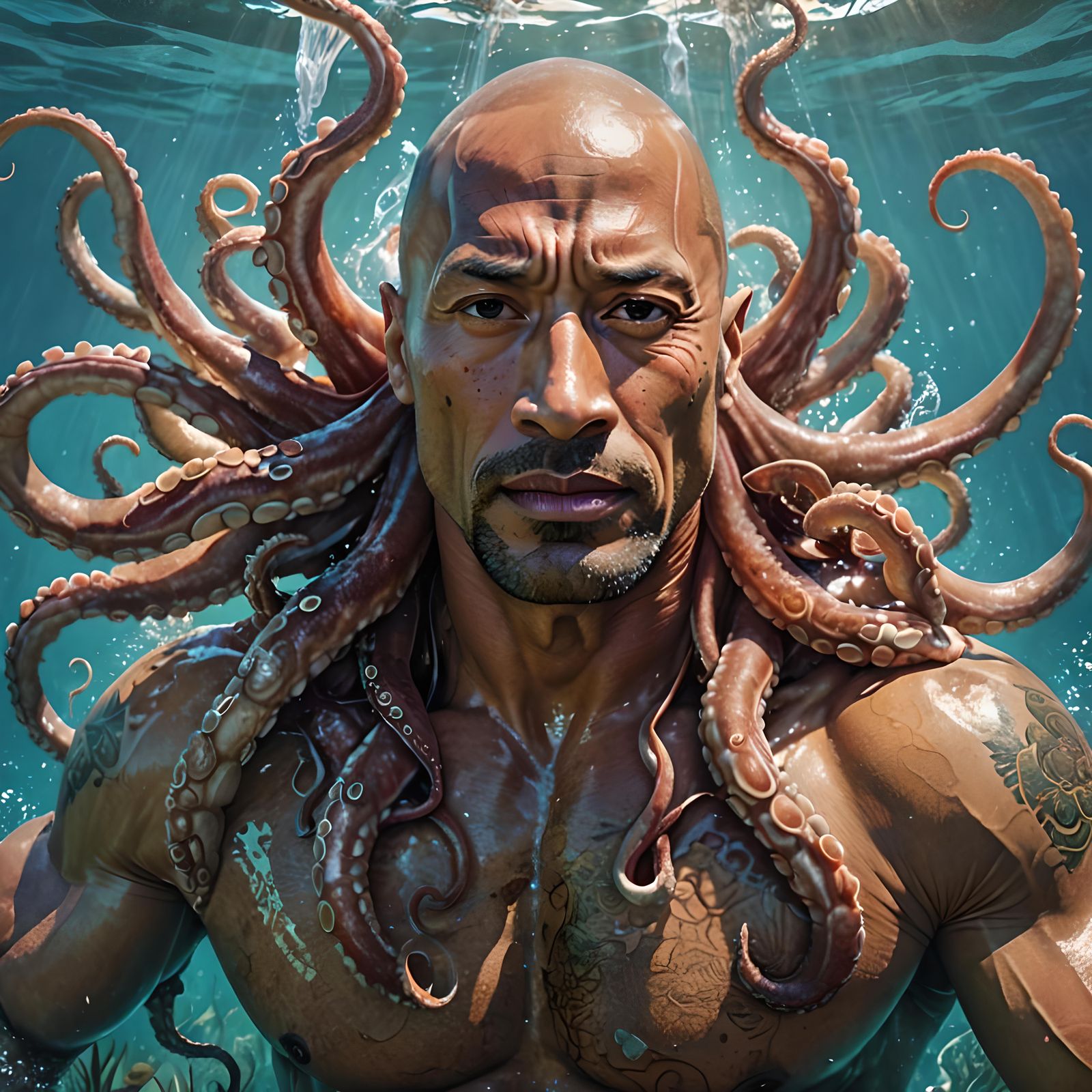 Dwayne Johnson as Underwater Octopus Portrait