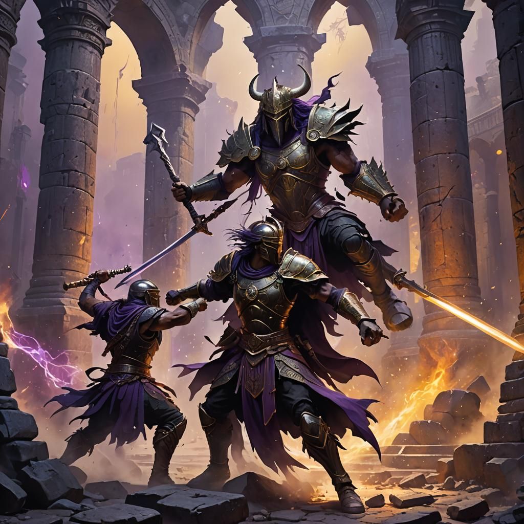 Epic Battle in a Dark Fantasy Arena