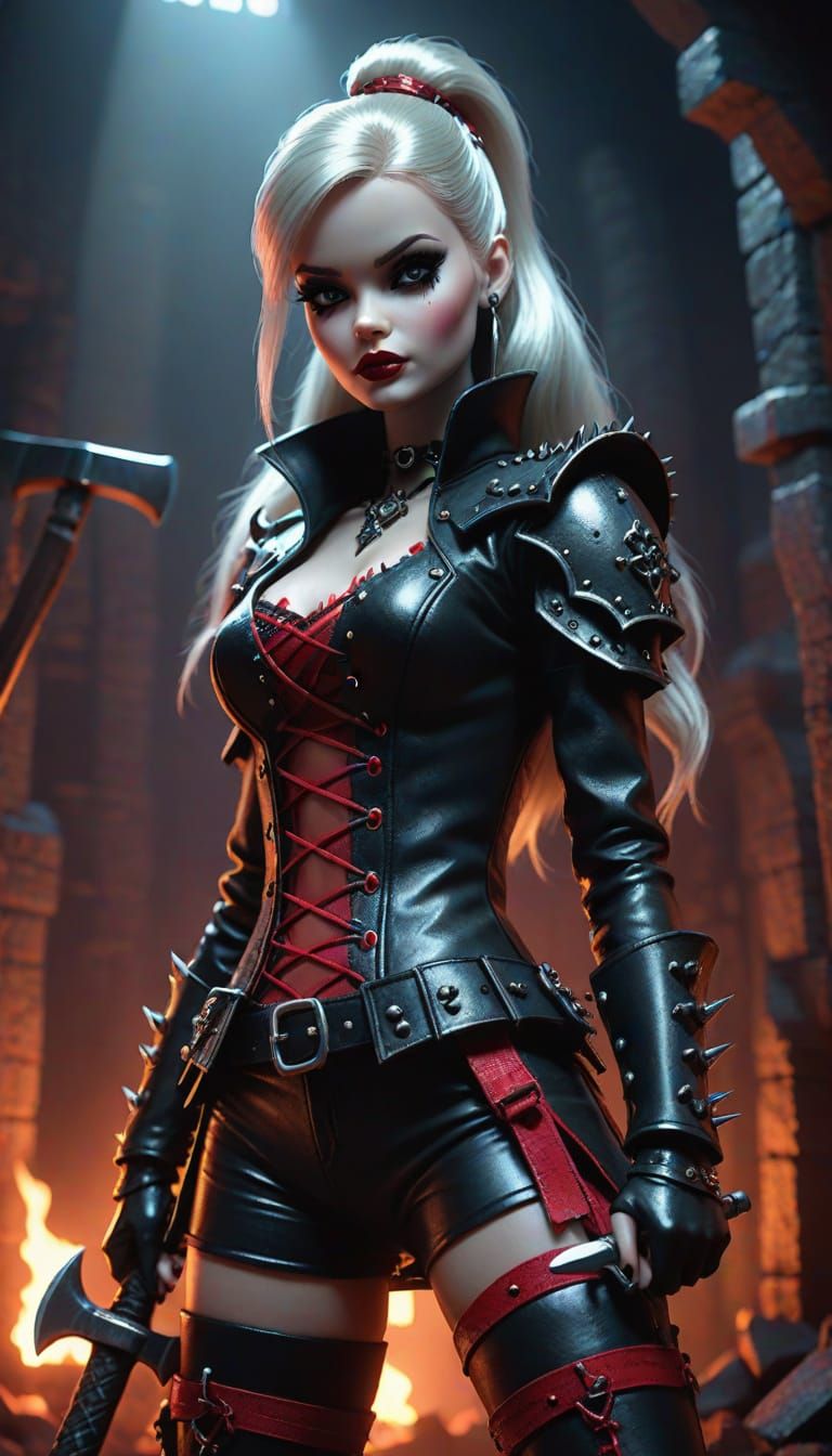Gothic Barbie Doll in Dungeon: Dark Fantasy Art