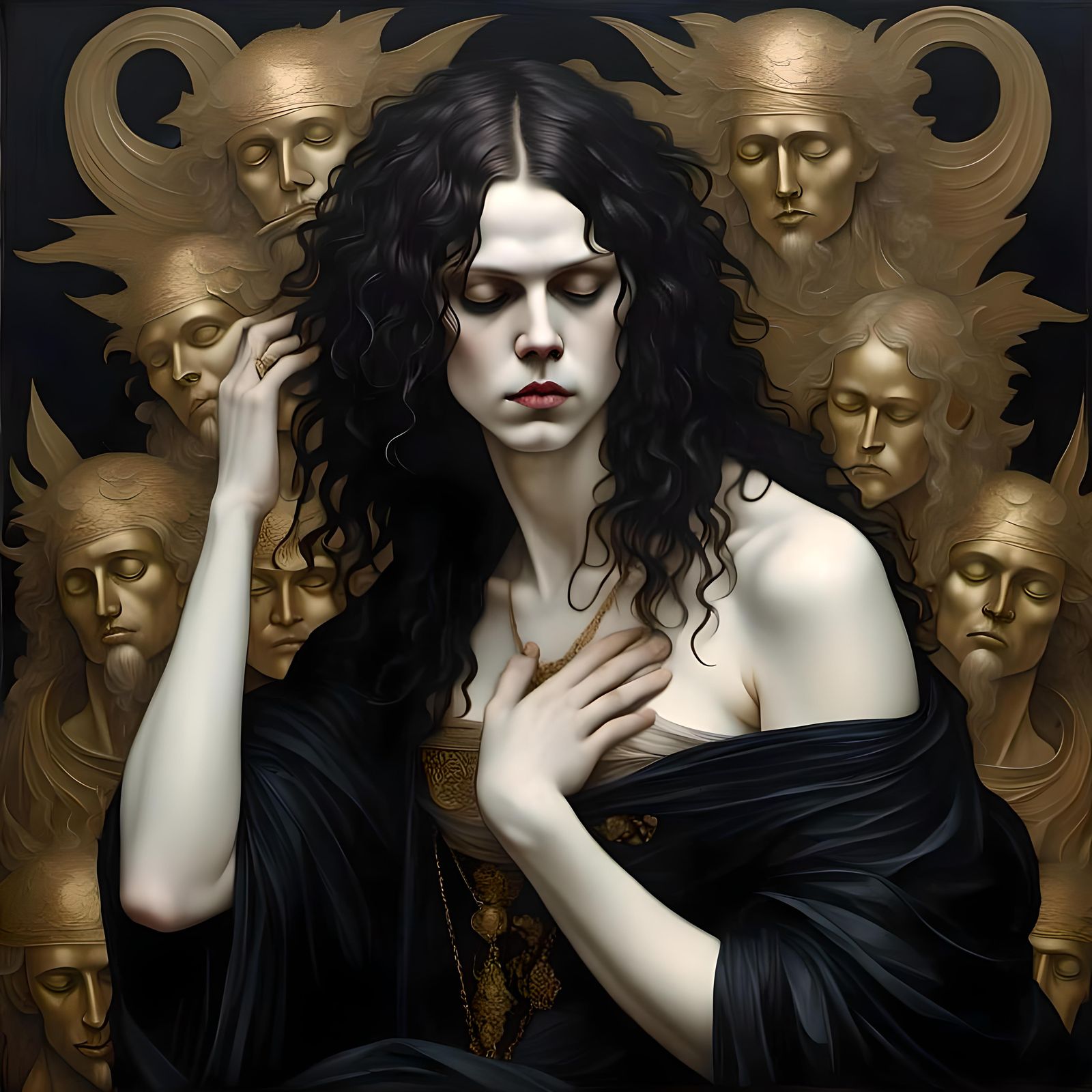 Farewell Scene in Klimt and Waterhouse Style