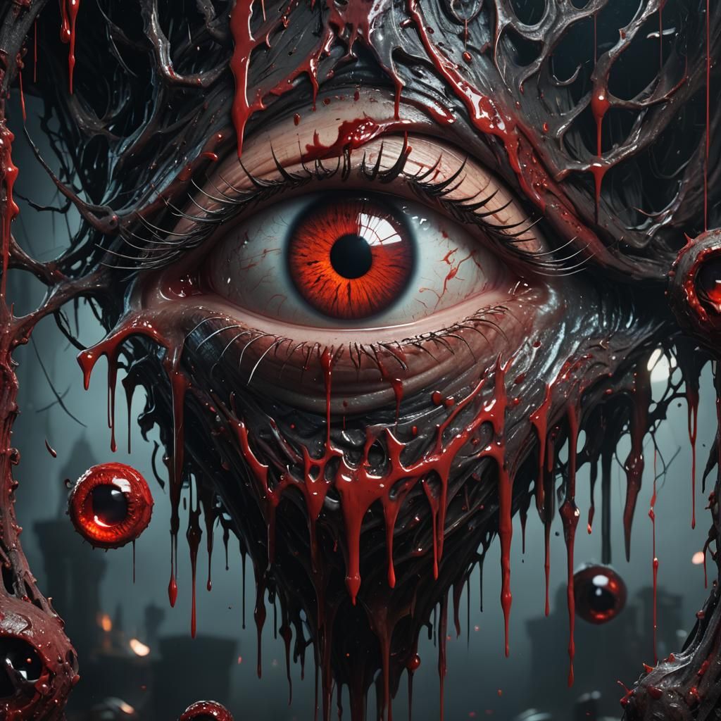 Horrifying Eye Crying Blood in Dark Lab