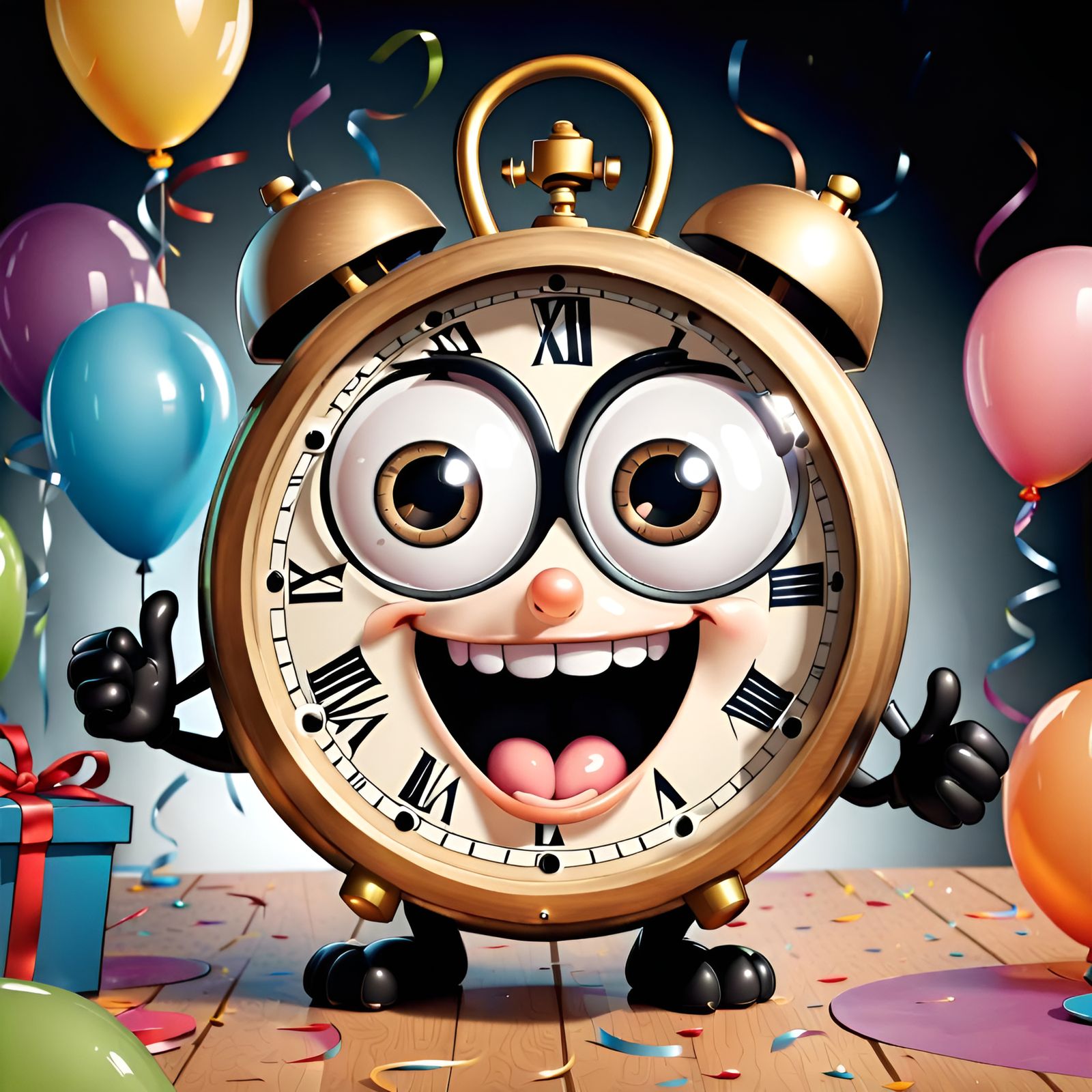Happy Cartoon Clock at a Party