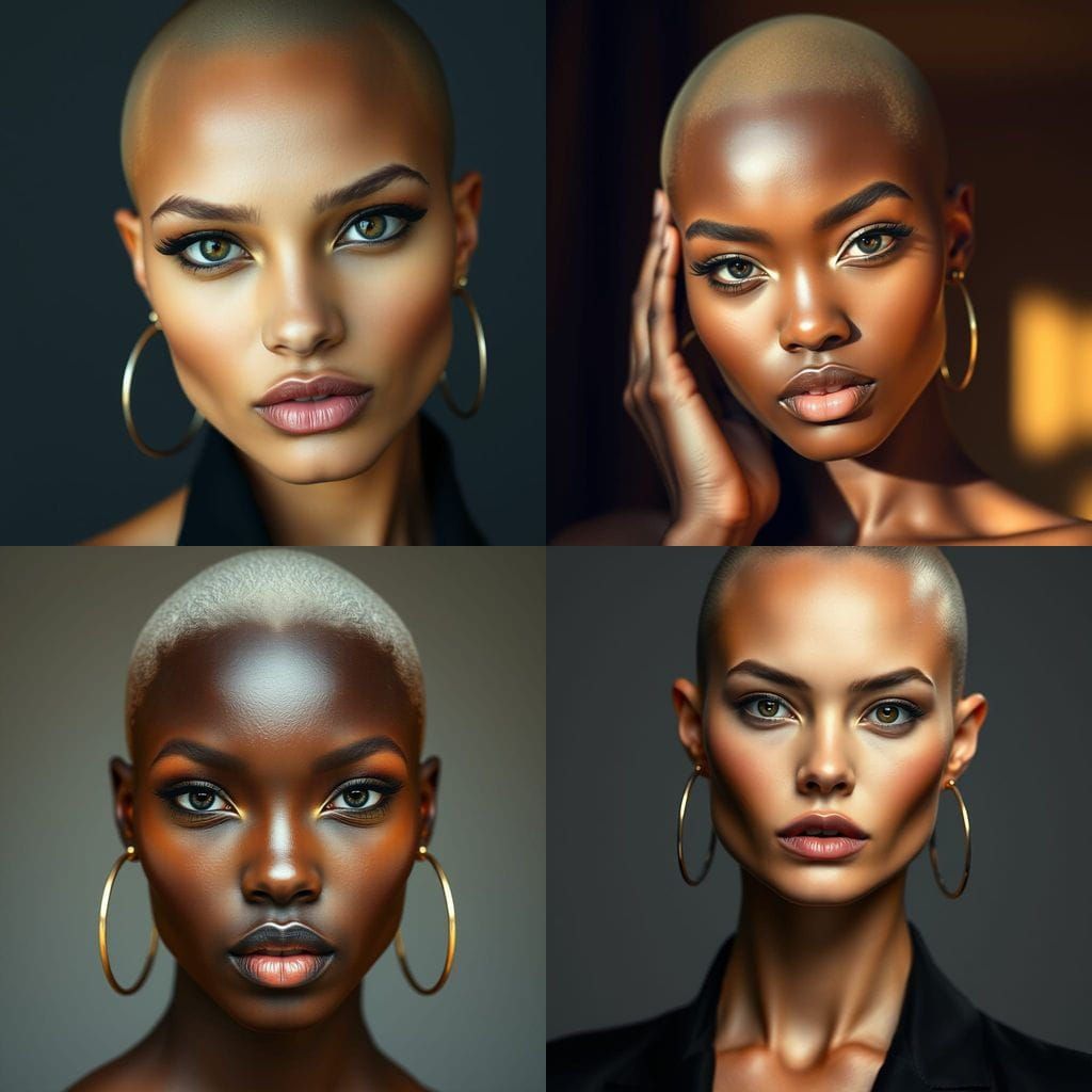 Exotic Supermodel with Bald Head and Piercing