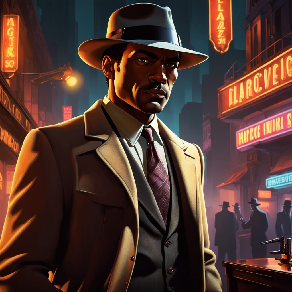 Hardboiled Detective in Smoky Jazz Club: Pulp Art