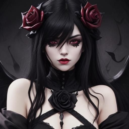 Gothic Anime Girl with Black Rose Demon