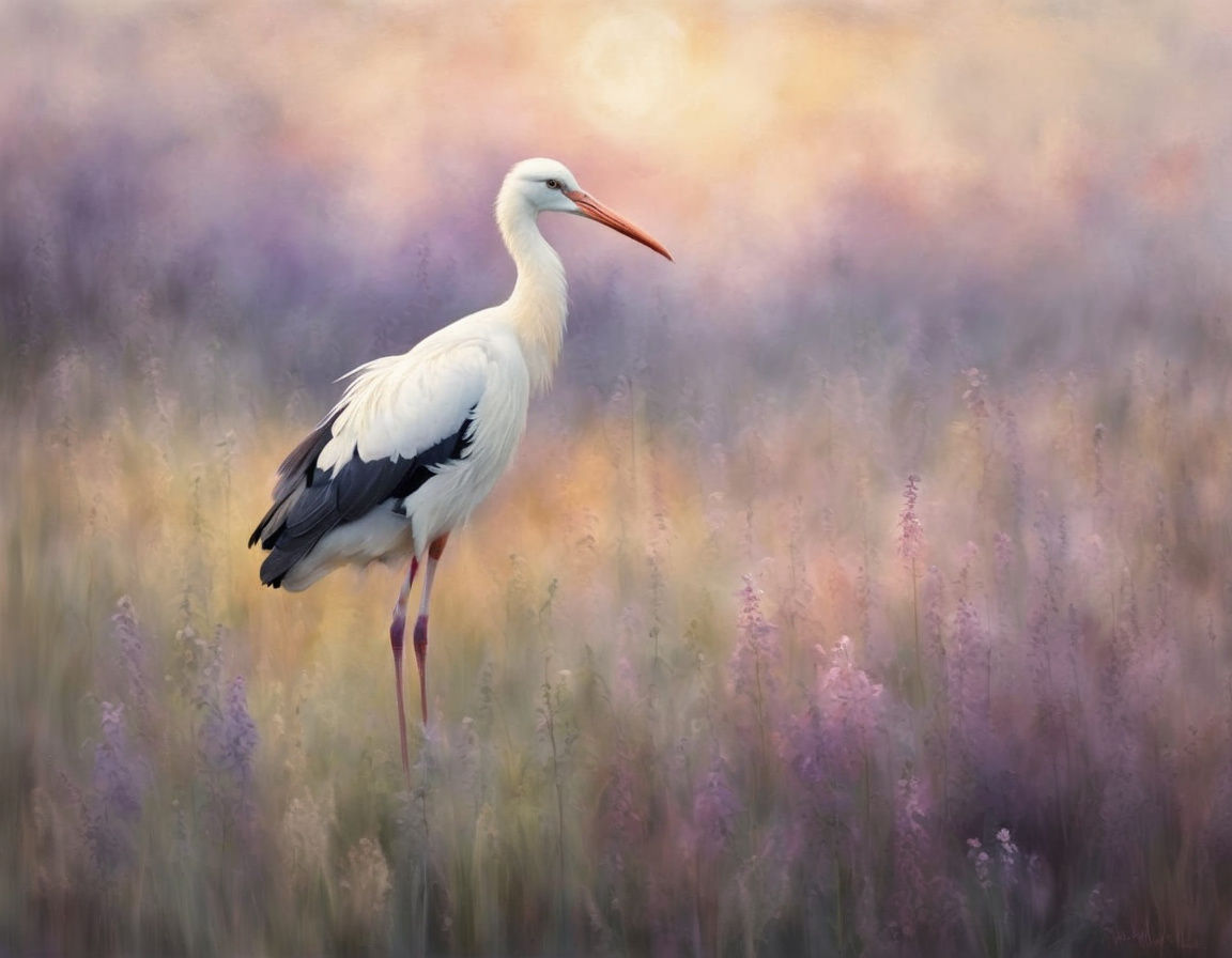 Ethereal White Stork in Morning Glory