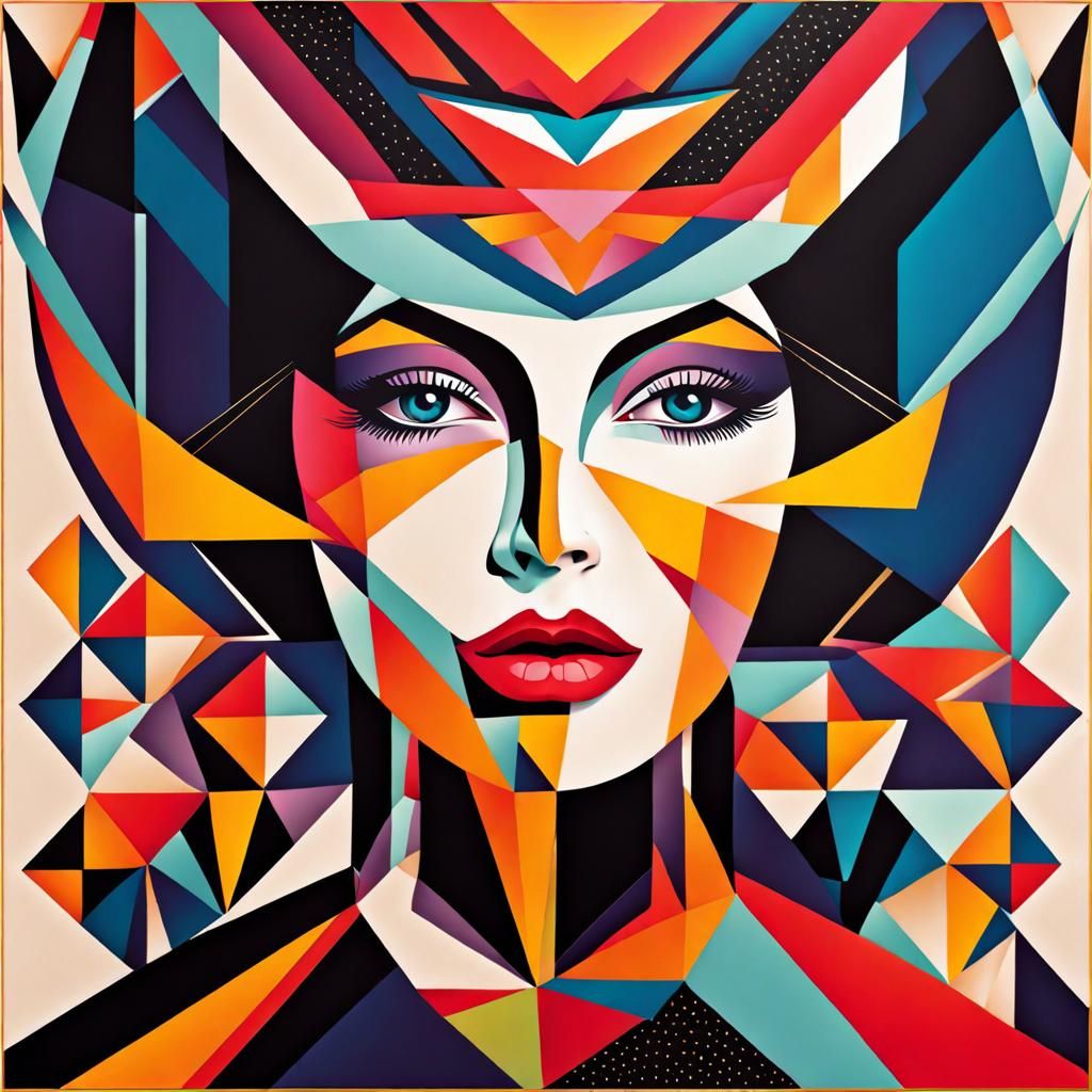 Geometric Woman Transformed into Abstract Art