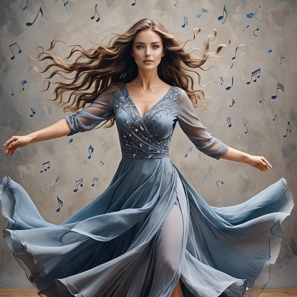 Elegant Woman Dancing with Music Notes