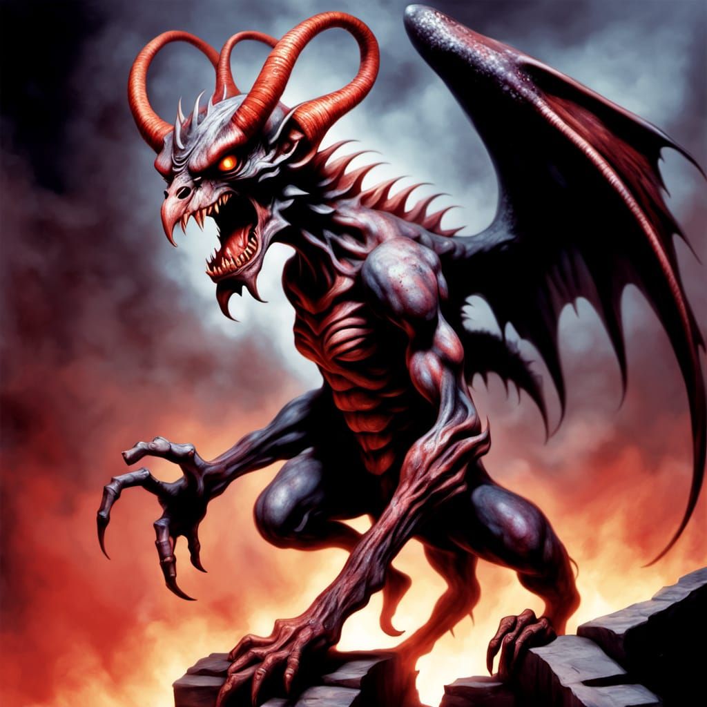 Demon Prowls Hellish Town in Dark Fantasy Style