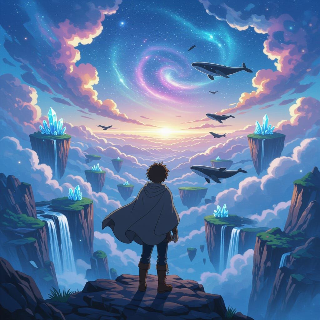 Traveler Gazing at Alien World in Anime Style