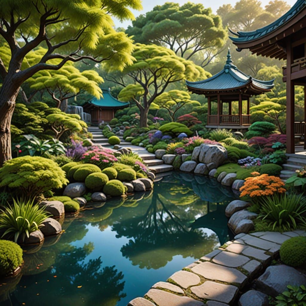 Vibrant Fantasy Japanese Garden Oasis in Delray Beach