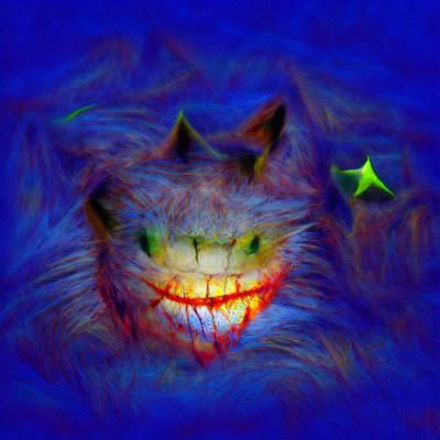 Eerie Starry Cat with Bloody Eyes in Impressionism Style