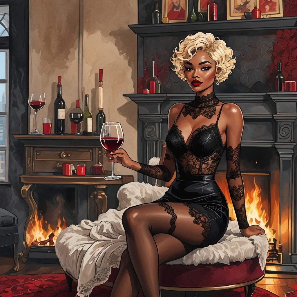 Cartoon Art: African American Woman in Lingerie