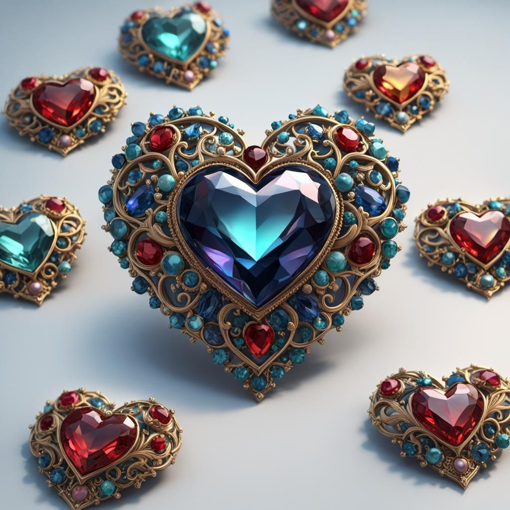 Gems Adorn Intricate Heart Brooch: Fantasy Concept Art
