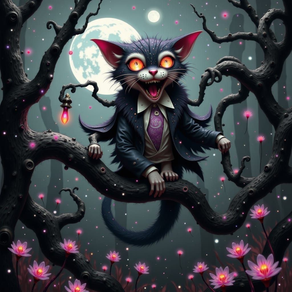 Surreal Cheshire Cat in Biomechanical Style