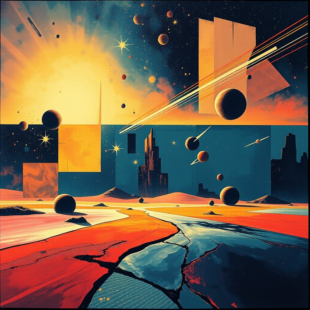 Dramatic Cosmic Landscape in Abstract Art Style