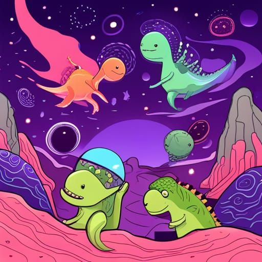 Astronaut Dinosaurs Dancing on Alien Planet