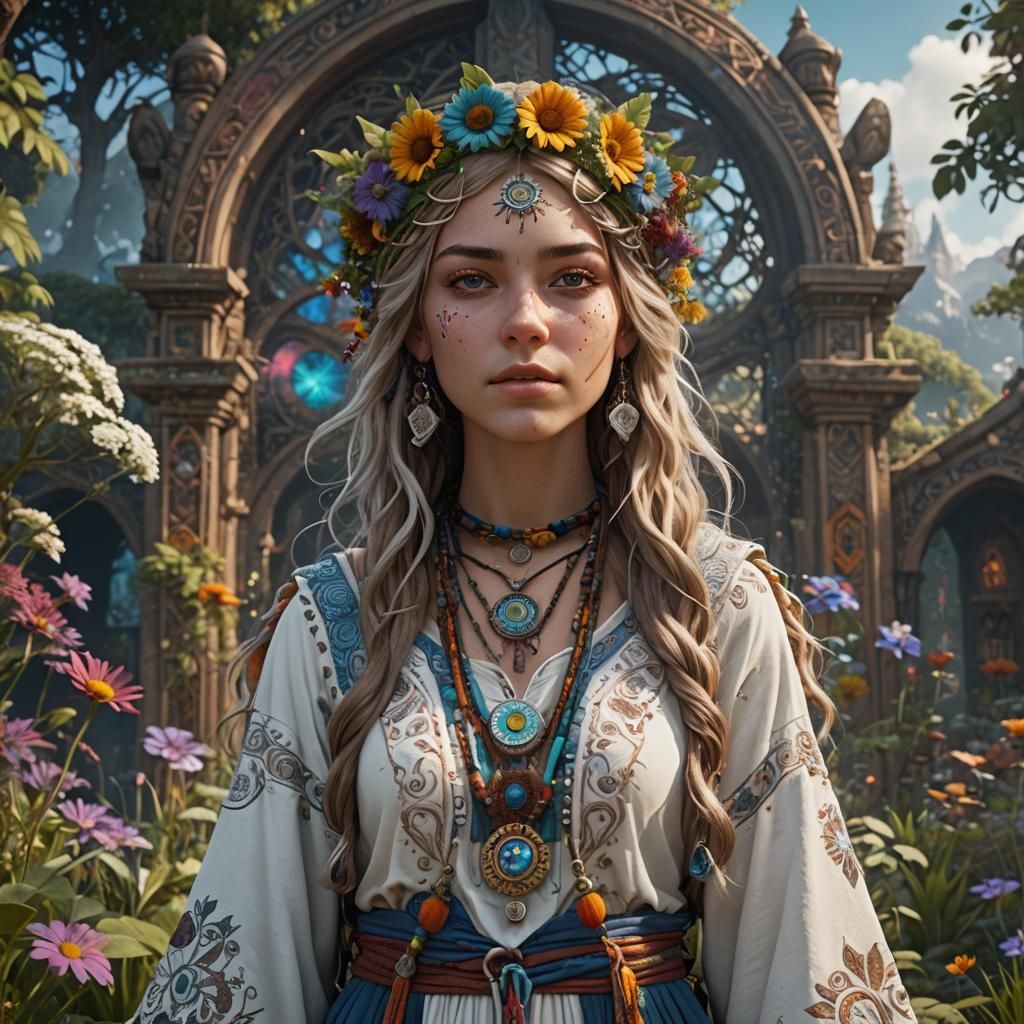 Teenage Hippie Girl in Detailed Matte Painting