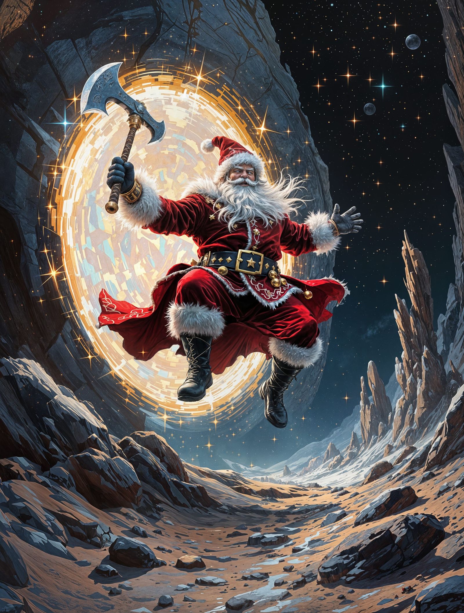 Fantastical Santa Leaps Through Cosmic Portal in Vibrant, Re...