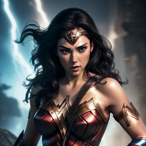 Hyperrealistic Wonder Woman Splash Art Portrait