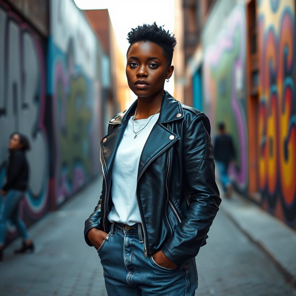 Confident Butch Lesbian in Urban Street Scene