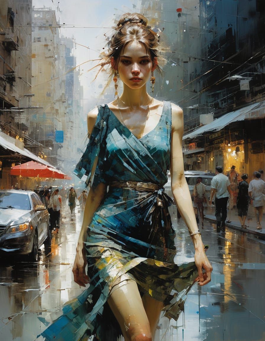 Shimmering Dress in Expressive Painterly Style