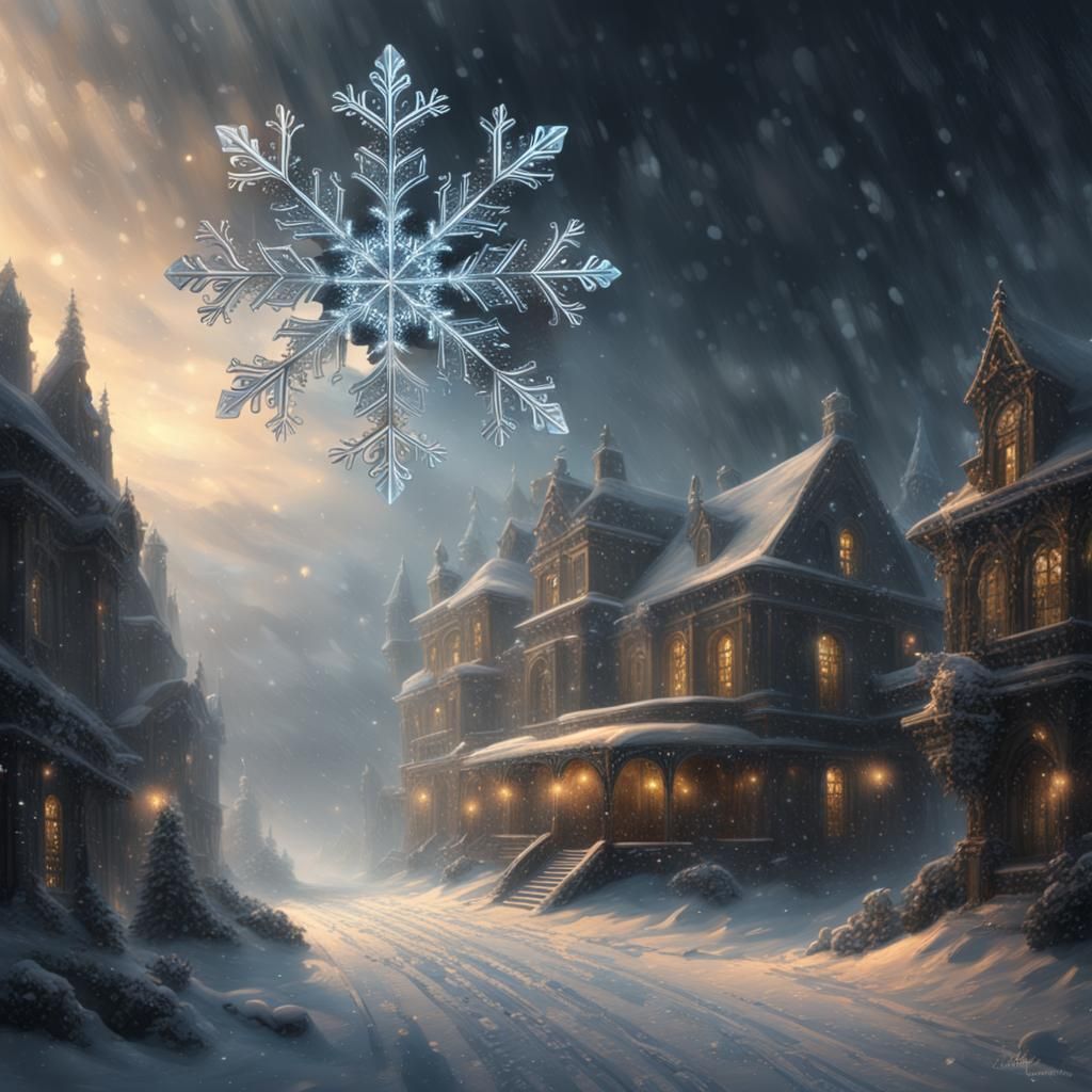 Glimmering Snowflake Falls: Detailed Digital Matte Painting