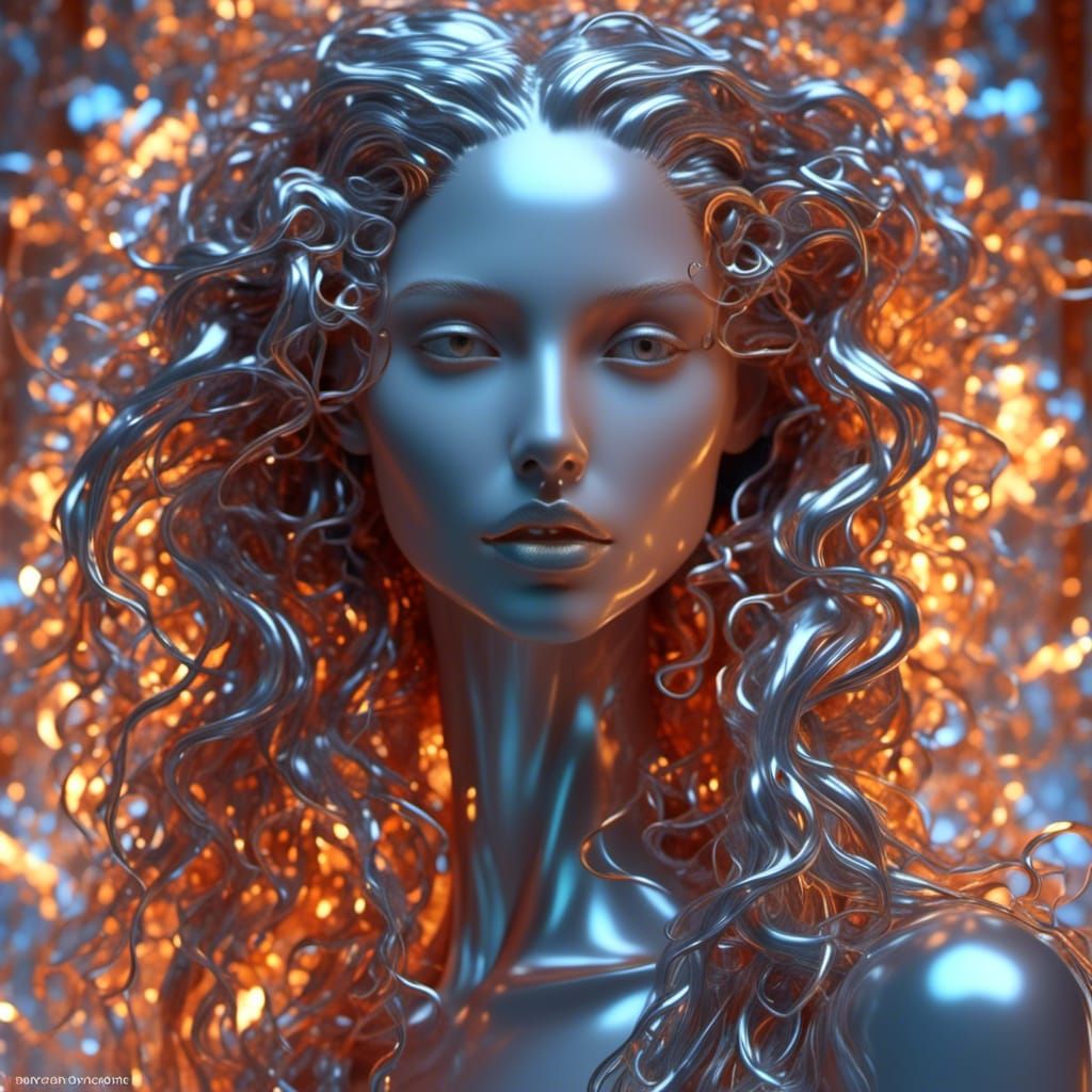 Neon Woman in Polished Stone and Liquid Glass