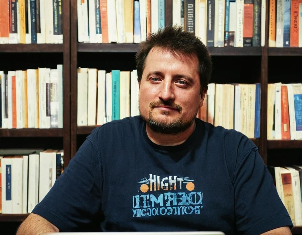 Intense Young Cosmologist Working in Library