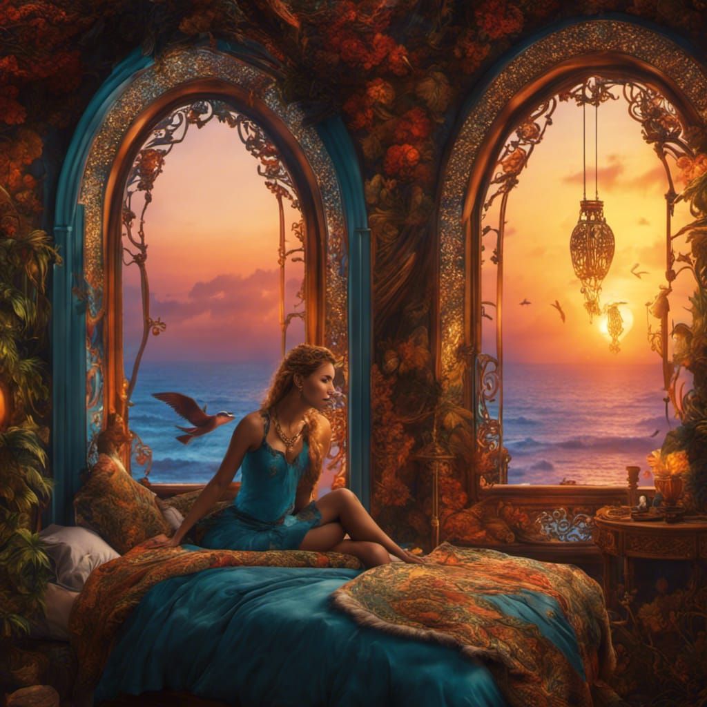 Magical Bedroom View: Woman with Panther