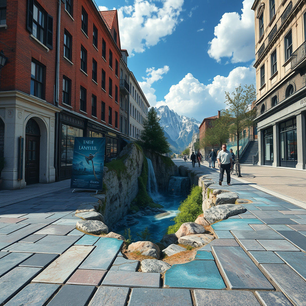 Sidewalk Optical Illusion: A Picturesque View