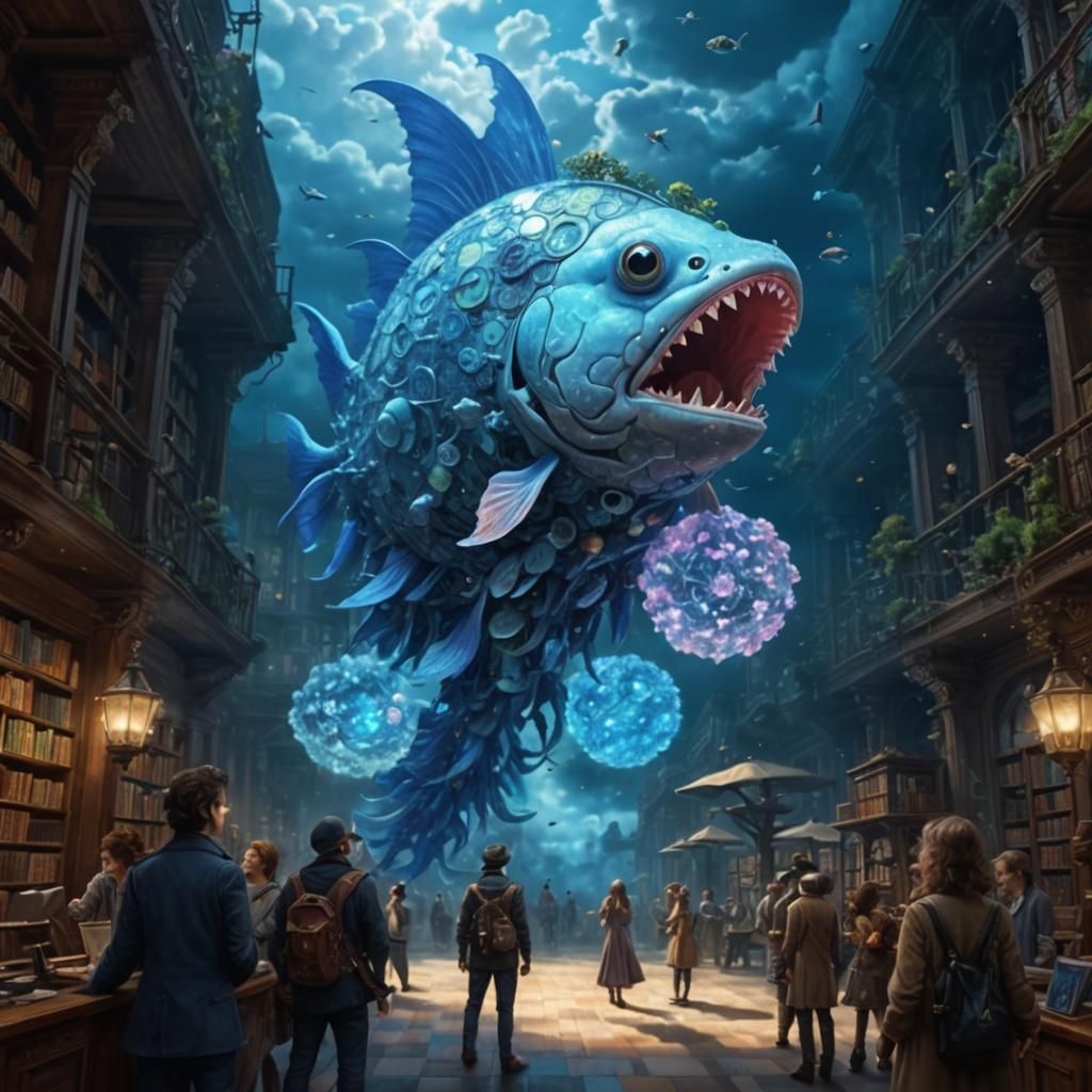 Steampunk Topiary Lady with Cloud Fish