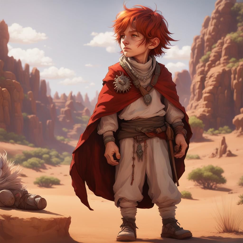 Halfling Witch Doctor in Desert Landscape, Ghibli Style