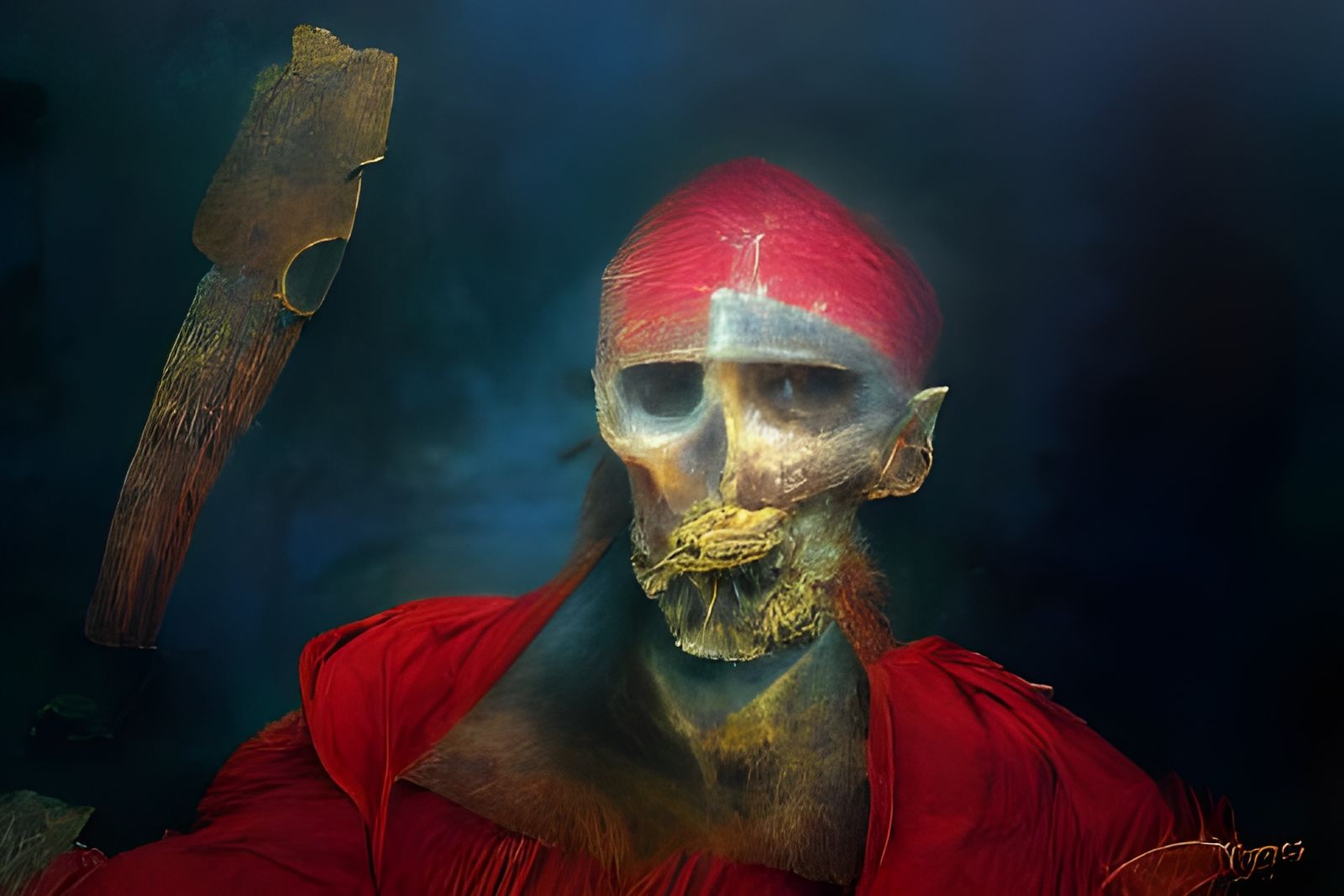Red Pirate Portrait in a Dark Surrealist Style
